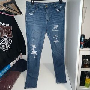 American Eagle Outfitters Dark Blue Ripped Skinny Jeans